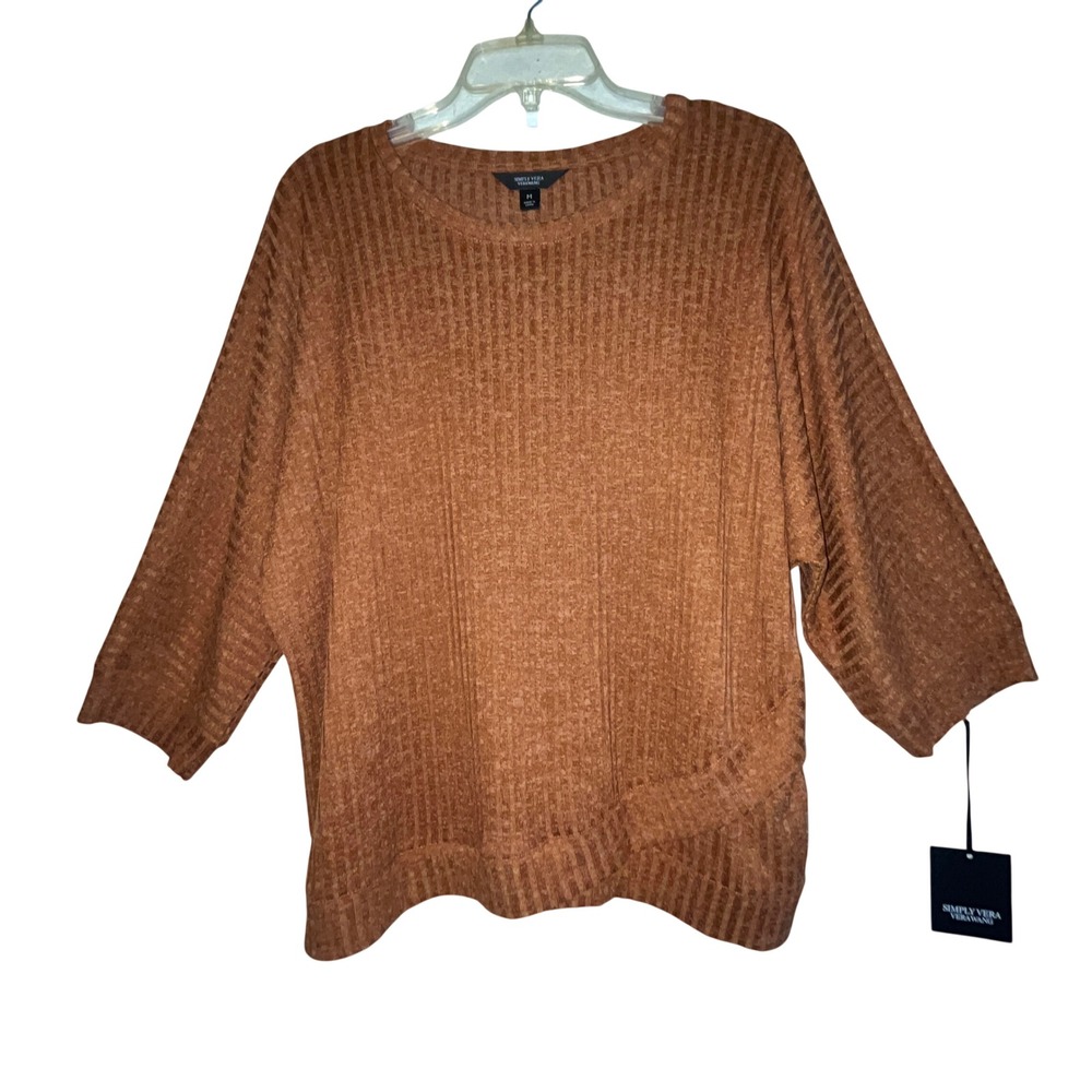 NWT Simply Vera Vera Wang Ribbed Knit Sweater Carmel Cafe Brown 3/4 Sleeve